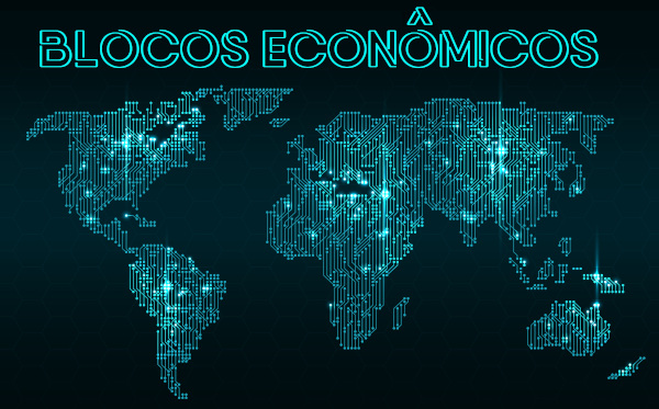 Mapa-múndi em alusão aos blocos econômicos.