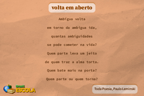 Poema “volta em aberto”, de Paulo Leminski, como exemplo de função poética, uma das funções da linguagem.