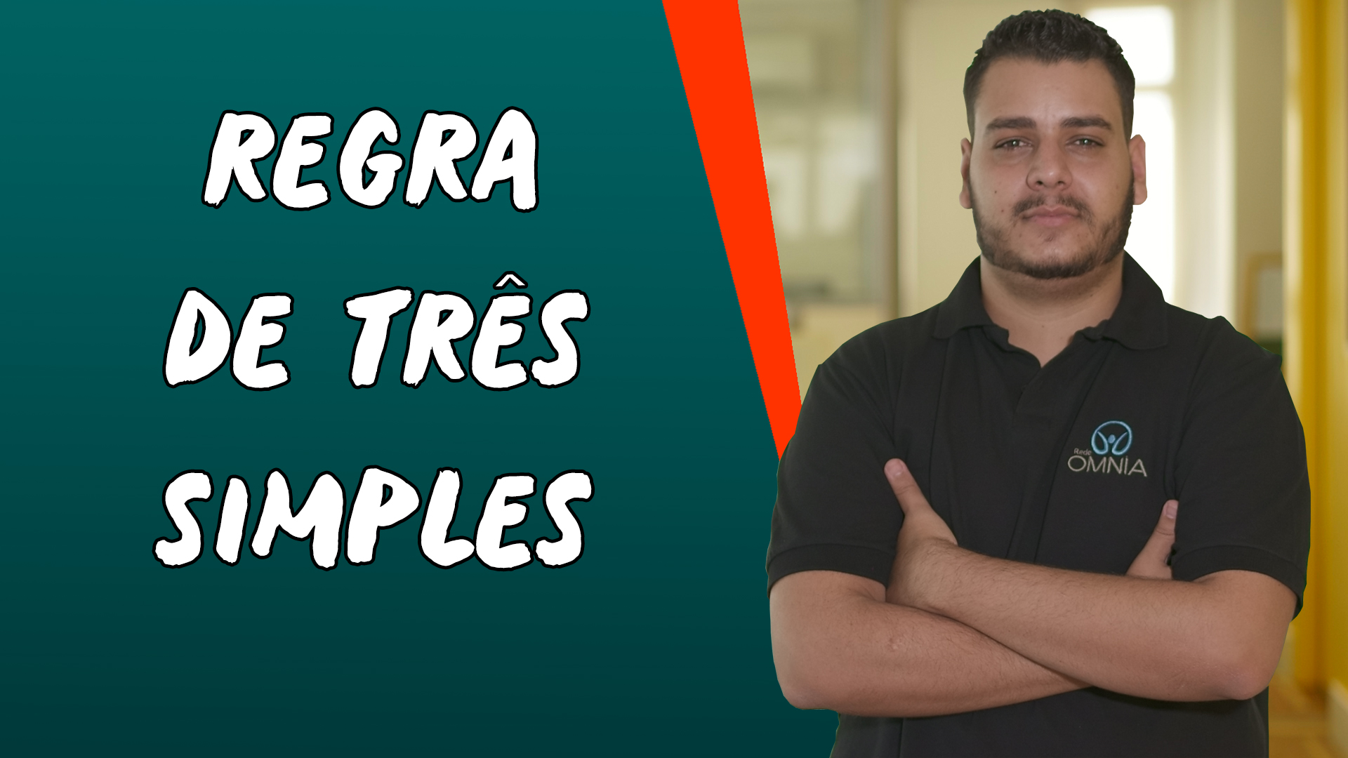 "Regra de três simples" escrito sobre fundo verde ao lado da imagem do professor