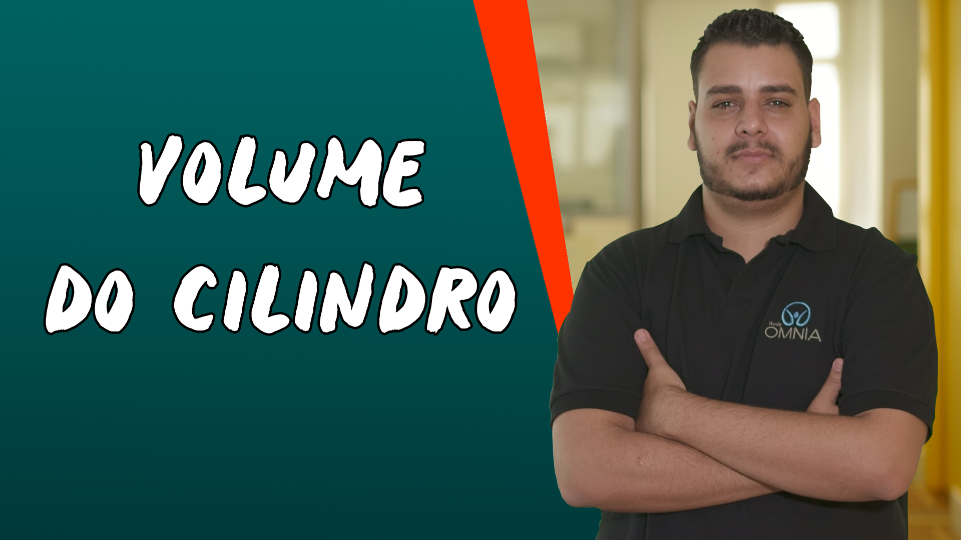 Professor ao lado do texto"Volume do Cilindro".